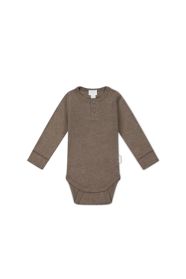 Organic Cotton Modal Long Sleeve Bodysuit - Brownie Marle - JL & CO. boutique 