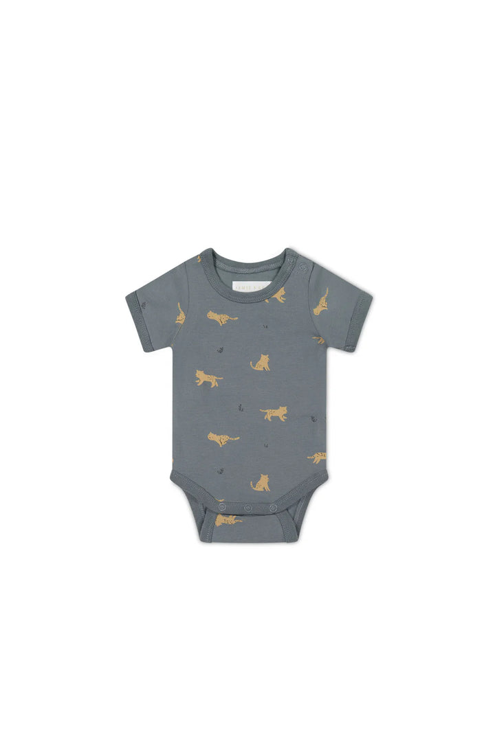 Organic Cotton Hudson Short Sleeve Bodysuit - Lenny Leopard Smoke - JL & CO. boutique 