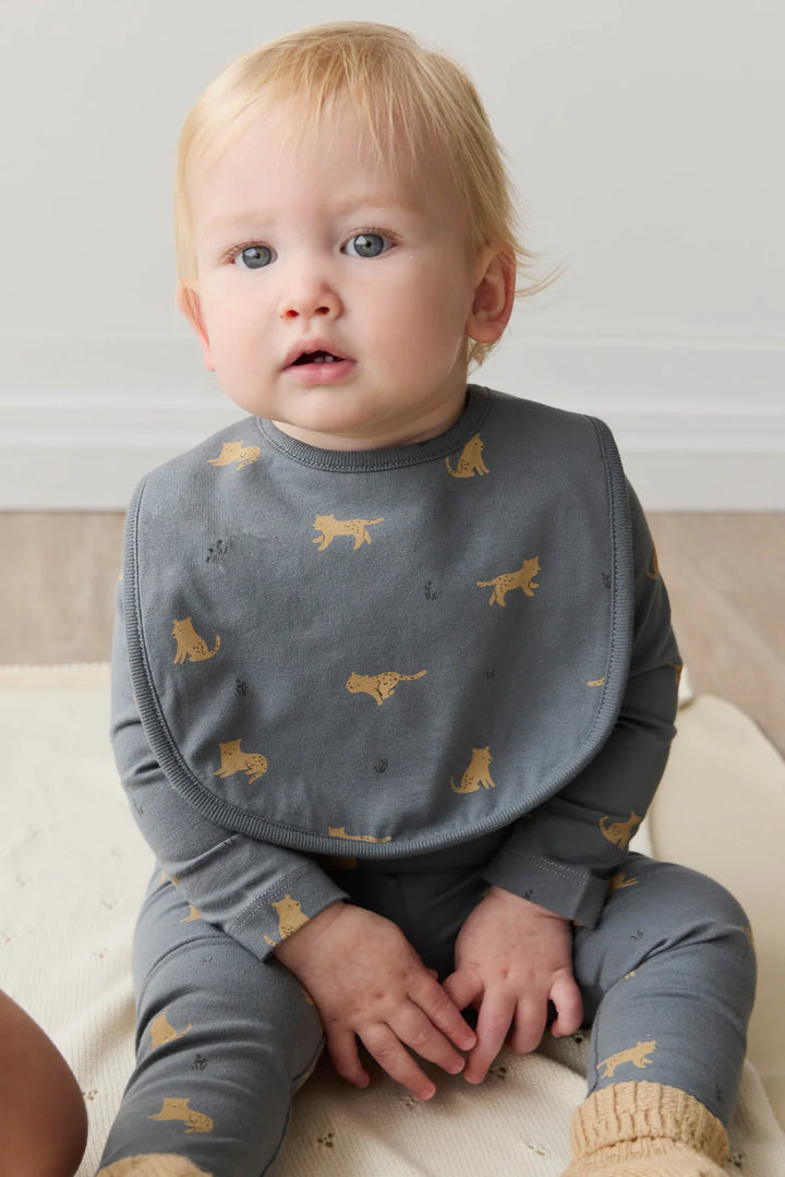 Organic Cotton Bib - Lenny Leopard Smoke - JL & CO. boutique 