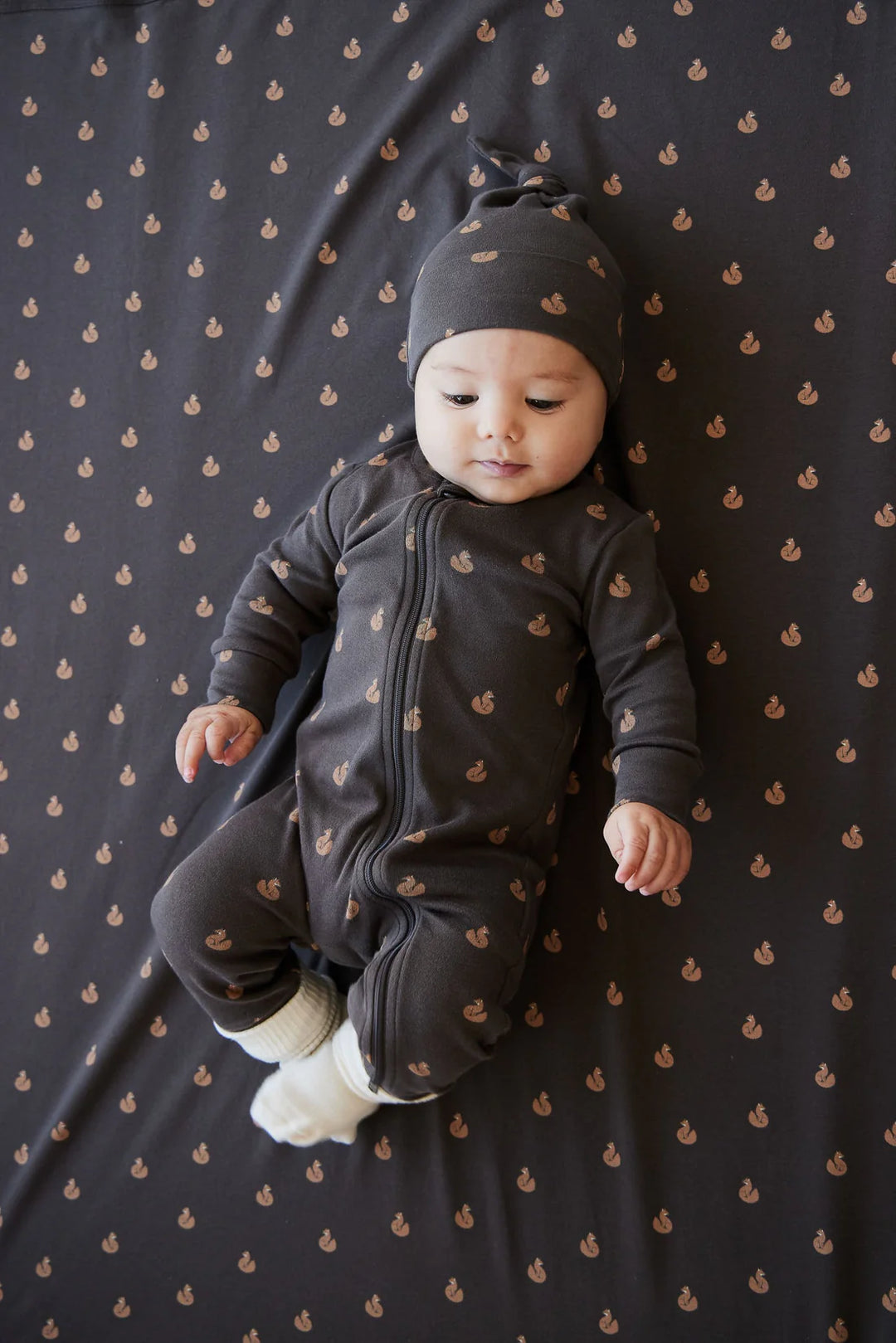 Organic Cotton Reese Zip Onepiece - Fox Cubs Wolf - JL & CO. boutique 