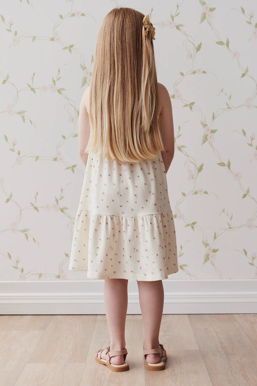 Organic Cotton Fine Rib Matilda Dress - Simple Flowers Egret - JL & CO. boutique 