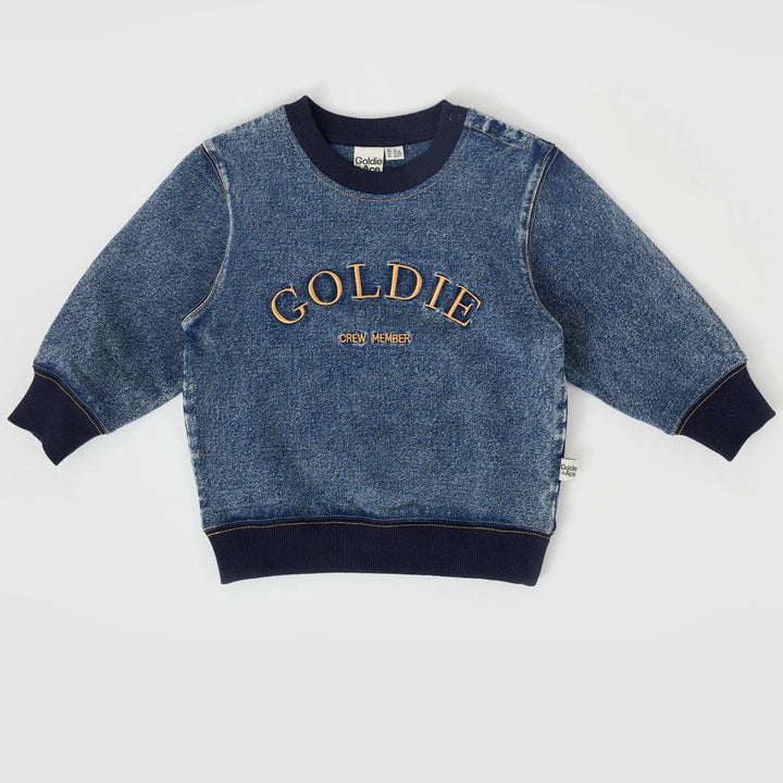 Goldie Crew Embroidered Denim Look Sweater