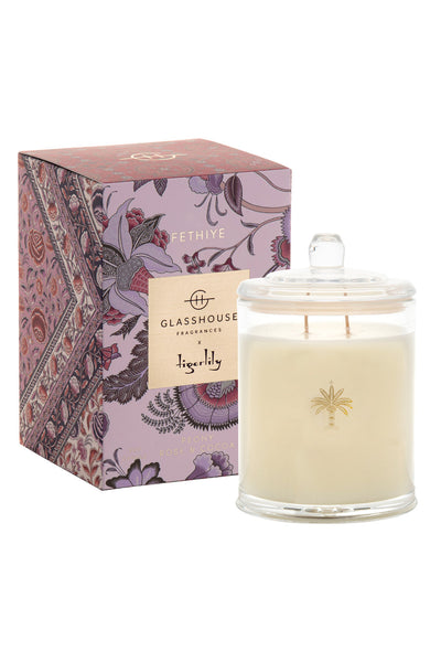 glasshouse x tigerlily fethiye candle - peony rose & cocoa