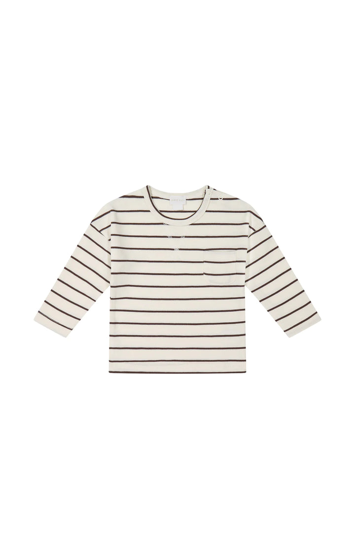 Rocco Pima Cotton Long Sleeve Top - Fudge Stripe - JL & CO. boutique 